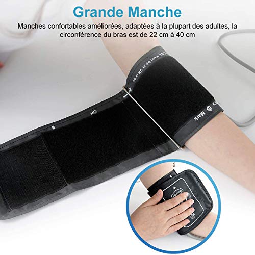 GPZON Tensiomètre Électronique Professionnel Pour Le Haut du Bras, Manchette ajustable 22cm-40cm, Mémoire 2x120, Blanc – Image 6