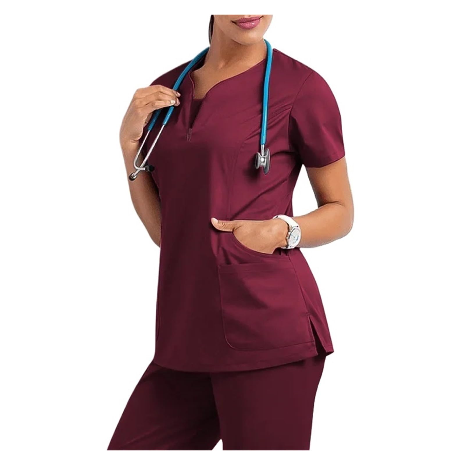 Divisa da Infermiera Accessori Ospedale Salone di Bellezza Medico Infermiere Vestiti Casual Manica Corta Infermiere Farmacia Top e Tute da Lavoro per Lavoro(Blue,XL-70-80KG)