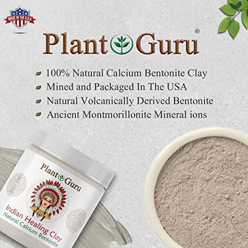 Plant Guru Indian Healing Clay 1 Lb. - 100% Natural Calcium Bentonite Clay Powder - Deep Pore Cleansing Facial And Body Mask - Detox Clay For Face, Hair, Acne, And Bath. #TOP6