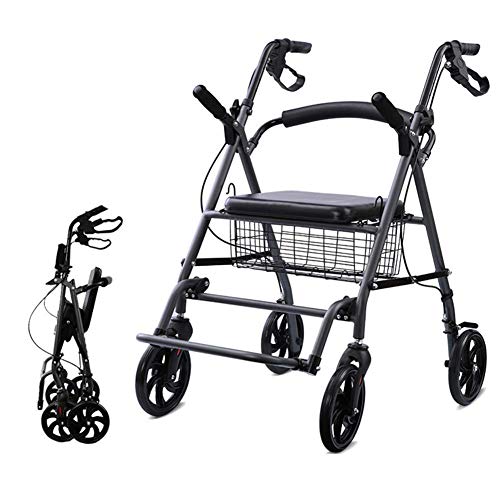 折りたたみ式高齢者用歩行器ウォーカー、シート、バスケット、フットレスト付き、大人、高齢者、男性用の医療用四輪ウォーカー Full of stars