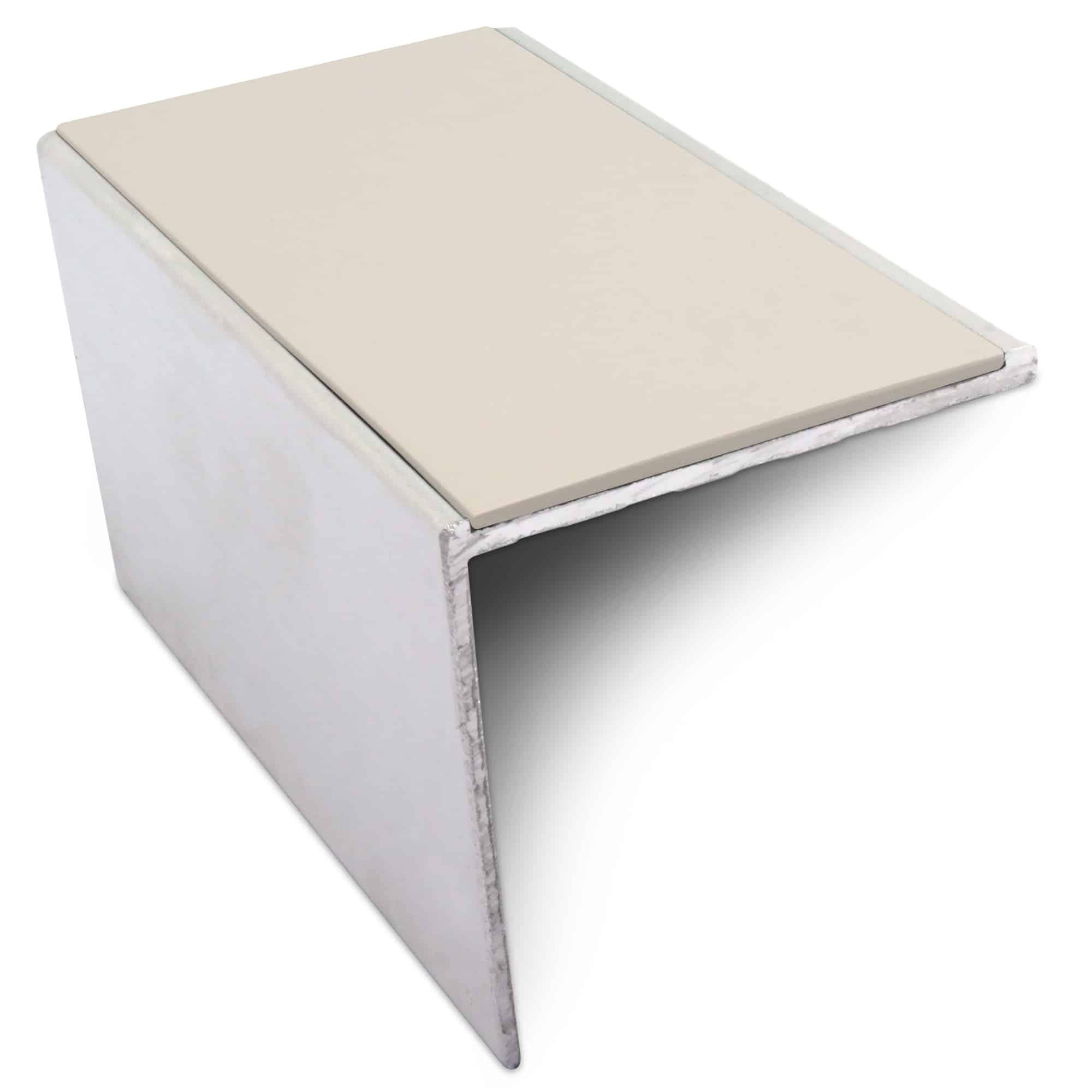 NSL19 56 x 55mm DDA Compliant Aluminium Non Slip Stair Nosing Edge Trim with PVC Insert - Canvas, 2.46m — image 1