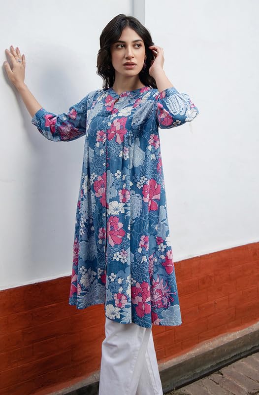 Image of Janasya Women's Light Blue Linen Cotton Solid A-line Top