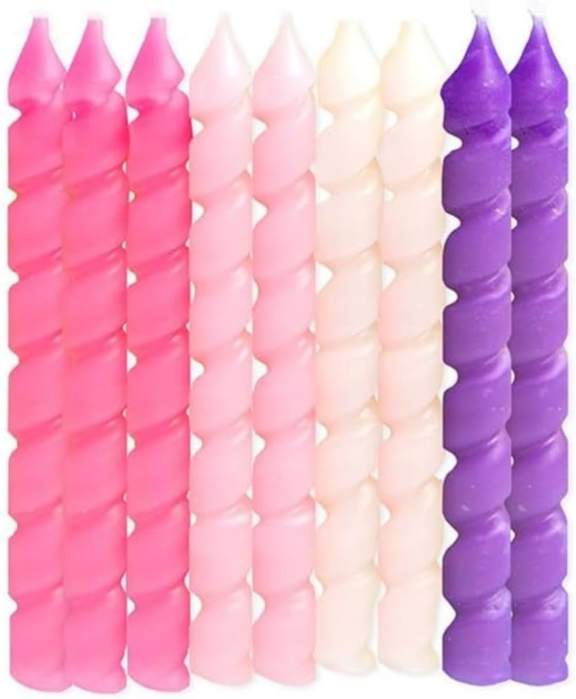 Unique Pink & Purple Spiral Birthday Candles - 10ct, Vibrant Colors - Perfect For Parties, Cake Decorations & Celebrations