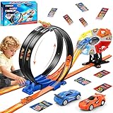 Charmofun Autorennbahn für Kinder, Strecke Spielzeug Set, Rennstrecke Auto Spielzeug mit Loopings, Dual Auto Slotcar Rennbahn Set für Kinder ab 3 Jahre