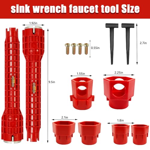 Image of Multifunctional Kitchen Faucet Sink Basin Wrench, Kitchen Drain Tub Removal nut Plumbing Plumber, 8 in 1 and 14 in 1 Four-jaw Hex Wrench, for Tight Spaces Installation and Repairs Tools
