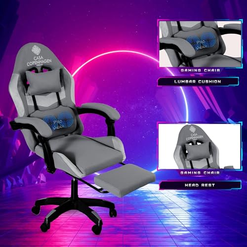Image of Casa Copenhagen Designed in Denmark, High-Back Fabric Gaming Ergonomic Chair with Advanced Mechanism & Electric Back Massager, Luxurious Memory Foam & Multi Function Arm-Rest - Stone Grey & Grey