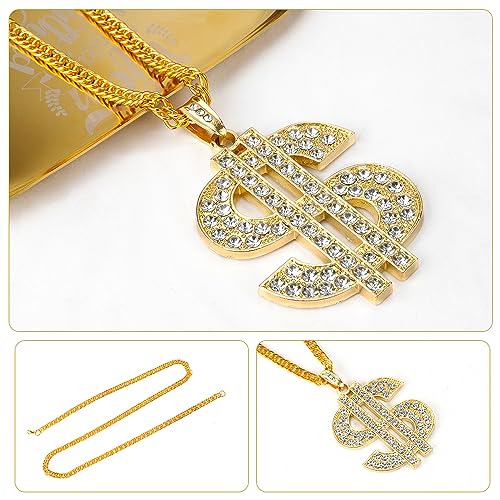 Hip Hop Gold Chain Long Gold Plated Necklace Accessories Mens Dollar Sign Necklaces Money Necklace Fake Gold Chain3