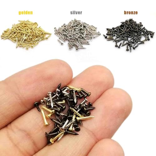 Image of Small Tiny Wooden Nails for DIY Craft Projects, Antique Repairing Nails, Mini Boxes Decorative Accessories, 1 /2inch 1 /3inch 1 /4inch, 1600pcs Gold /Silver /Bronze Hardware Nails
