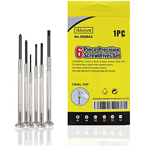 6Pcs Mini Screwdriver Set, Eyeglass Repair Screwdriver, Precision Repair Tool Kit with 6 Different Size Flathead and Philips Screwdrivers, Ideal for Watch, Jewelers