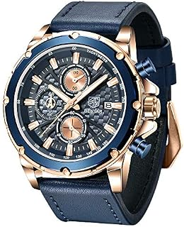 BENYAR Men's Watch Chronograph Quartz Movement Waterproof Wrist Watches for Men with Leather Strap Fashion Style Business Casual