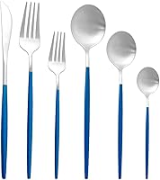 Vista 19 de Juego de cubiertos de 36 piezas de acero inoxidable 304 con acabado de manchas de color negro puro, cuchillo de vajilla de postre, tenedor, cuchara