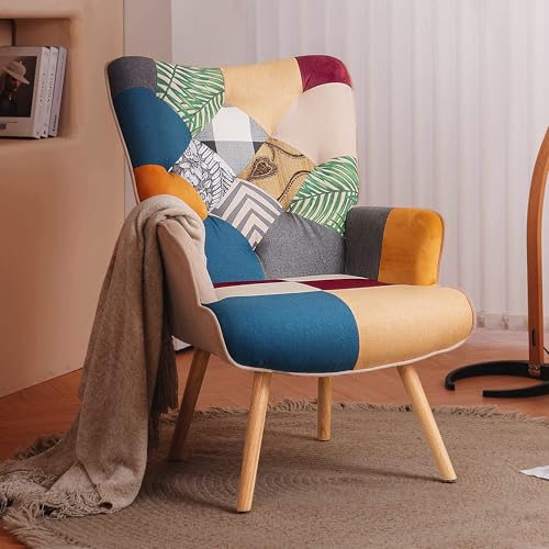 Joysoul Living Room Accent Chair Modern High Back Arm Chair, Colorful Plaid Bohemian Style Chairs for Bedroom Waiting Room