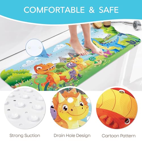 SHUCHING Baby Dinosaur Bath Mat for Tub Non Slip-40 X 16 Inch, Bathtub Mat Non Slip for Kids Baby, Toddler Long Shower Mat for Bathroom Mold Free, Machine Washable by SHUCHING - Used condition - Image 5