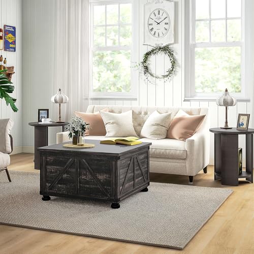 HOMCOM-Farmhouse-Coffee-Table-315-Square-Coffee-Table-with-Storage-Living-Room-Center-Table-with-Hinged-Flip-Lift-Top-and-Hidden-Space-Distressed-Brown HOMCOM Farmhouse Coffee Table 315 Square Coffee Table with Storage Living Room Center Table with Hinged Flip Lift Top and Hidden Space Distressed Brown