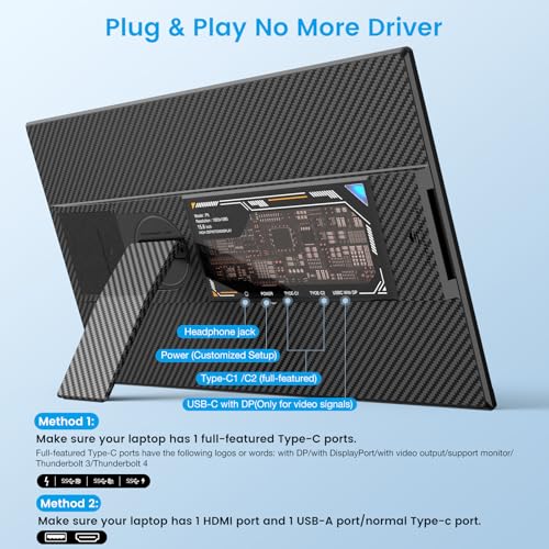 UK BONITOYS Extensor de tela de laptop de 15,6 polegadas, monitor portátil 1080p FHD 120% sRGB, Plug