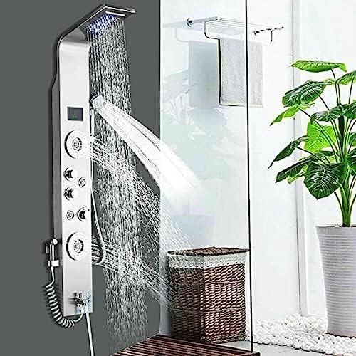 Shower Panel Tower System LED Rainfall Shower Nozzle Stainless Steel-Brushed Nickel-B miniatura 1
