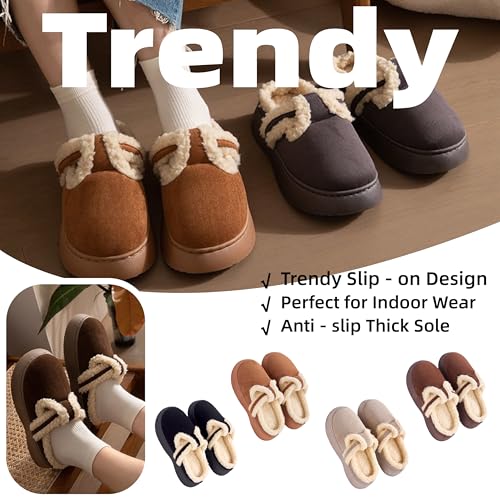 Women's Platform Slippers - Fuzzy Plush Furry Lining, Cozy Suede Upper, Trendy Slip - on Design, Anti - slip Thick Sole, Cute & Comfortable for Daily Wear.3