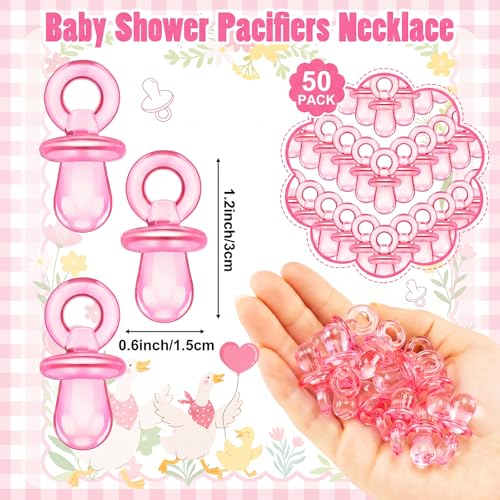 Image of Thyle 51 Pcs Pink Silly Goose Pacifier Hunt Baby Shower Games Silly Goose Decorations Include Hunt Sign and 50 Acrylic Pacifiers for Baby Shower Game Decoration Gift Sets Gender Reveal Party Decor