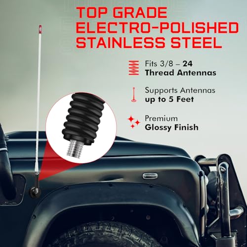Image of SS-3H Black CB Antenna Spring Mount, Black Heavy Duty Stainless Steel CB Spring Fit for Up to 60 inch Long Standard 3 /8 inch x 24 Threads Mobile /in-Vehicle CB Radio Antenna Mount