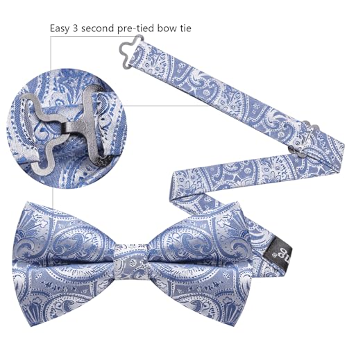 Image of Barry.Wang Paisley Striped Bow Tie for Men Silk Pre-Tied Bowtie Pocket Square Cufflinks Set Formal Wedding Party Prom