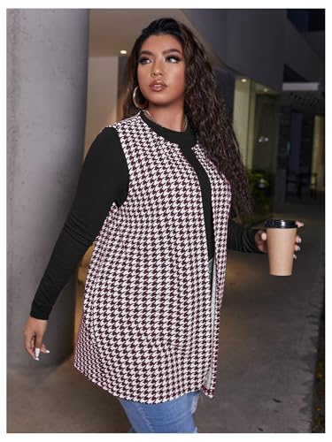Women's Plus Size Houndstooth Print Vest Blazers Open Front Cardigans2