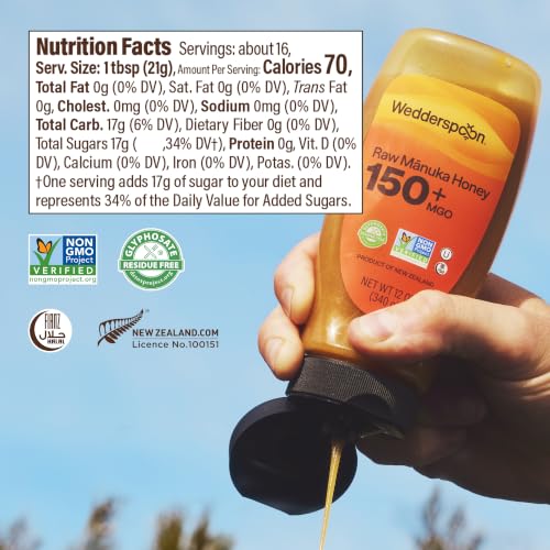 Image of Wedderspoon Raw Manuka Honey 150+ MGO, 12 Oz, Squeeze Bottle, Unpasteurized New Zealand Honey, Non-GMO, BPA-Free Jar, Superfood & Natural Wellness Support