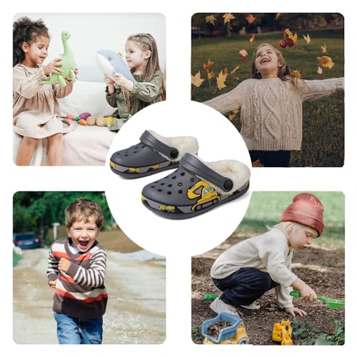 Image of Toddler Lined Clog Slippers Winter Garden Sandals Kids House Shoes Warm Slip On Sneakers Cartoon Slides for Boys and Girls Children Indoor Outdoor