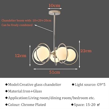 Sputnik E27 chandelier chrome dining room metal creative Pendant lighting modern bubble glass ball 5 light Hanging Lamp living room bedroom Kitchen Island Mid Century Ceiling Light (Size : 5 h [Energy Class C]