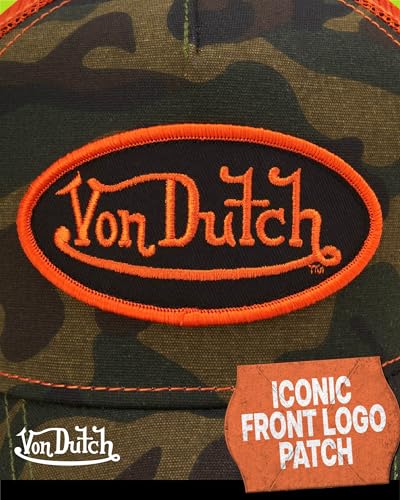 Image of Von Dutch Monogram Trucker Cap - Retro Snapback Cap for Men and Women - Adjustable Snap Fit Panel, Mesh Rear, Curved Bill