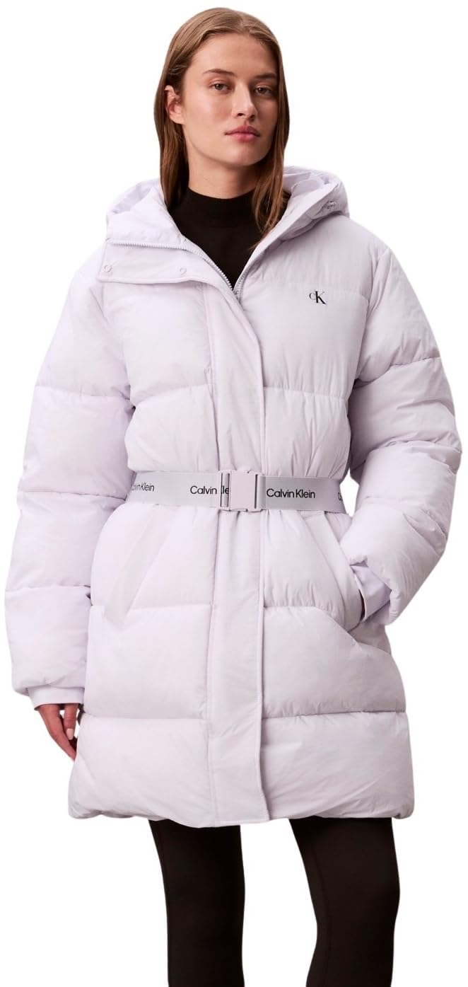 Calvin Klein Women’s Belted Mid Weight Long Down Coat, Purple (Lacey Lilac), S