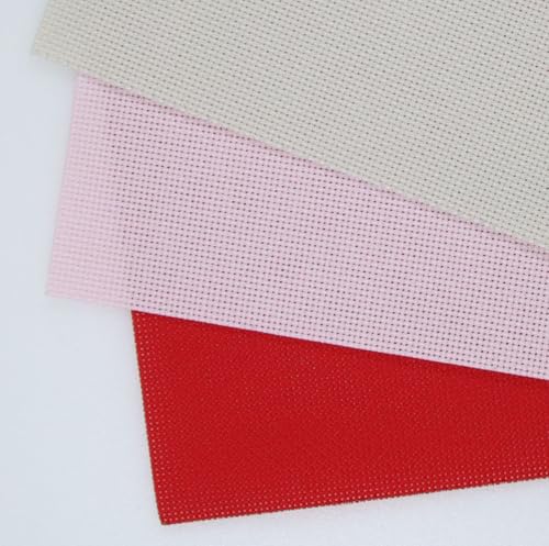 Image of KCS 3 pc of 15 inch x 18 inch(38cmx45cm) Counted Cross Stitch Cotton Aida Cloth Needlework Rolled Fabric Box,18CT,Pink+Red+Pearl Grey