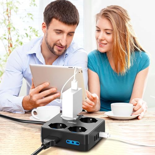 Powsaf Presa Multipla 8 Prese Quadrata, Ciabatta Elettrica Con 4 Usb E Interruttore - Multipresa Compatta Per Casa/Ufficio, Nero - 6