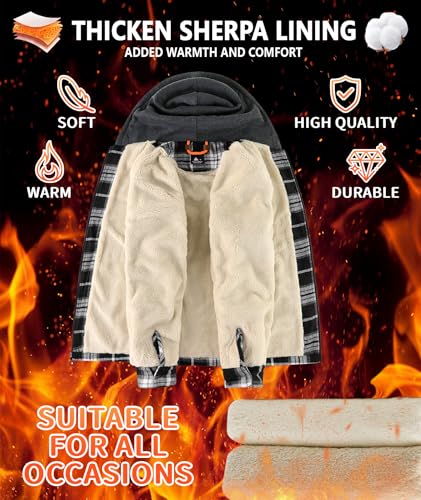 Men's Flannel Jacket Vintage Plaid Zip Up Sherpa Lined Fleece Coat Warm Winter Work Jackets with Hood4