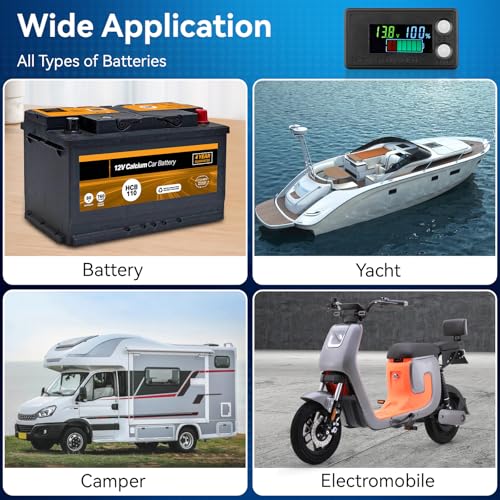 Image of DROK Waterproof Battery Monitor 12V 24V 36V 48V 72V Battery Meter 8-100V, Capacity Tester LCD Display Color Screen Backlight, Fit for Car Golf Cart RV Marine