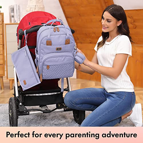 Image of Dikaslon Diaper Bag Backpack with Portable Changing Pad, Pacifier Case and Stroller Straps, Large Unisex Baby Bags for Boys Girls, Multipurpose Travel Back Pack Moms Dads, Taro Purple