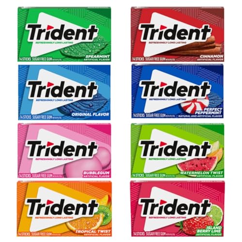 Image of Tridant Mystery Gum Pack - Get Any 3 Flavors Out of 8 (Spearmint, Original, Peppermint, Island Berry, Watermelon Twist, Tropical Twist, Cinnamon, Bubblegum)