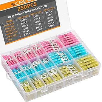 Screwish 250PCS Heat Shrink Wire Connectors,AWG 22-10 Marine Grade - View #13