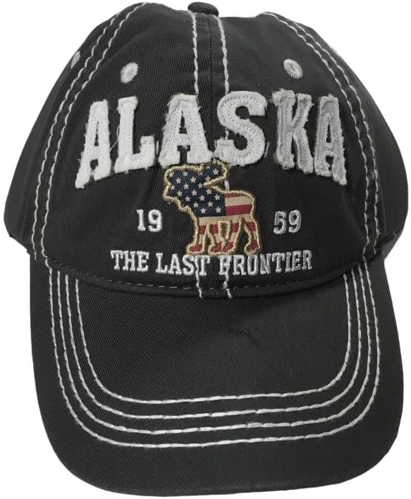 Quality Ball Cap Hat Alaska Baseball Cap Adjustable Dark Grey American Flag Moose - Image 6
