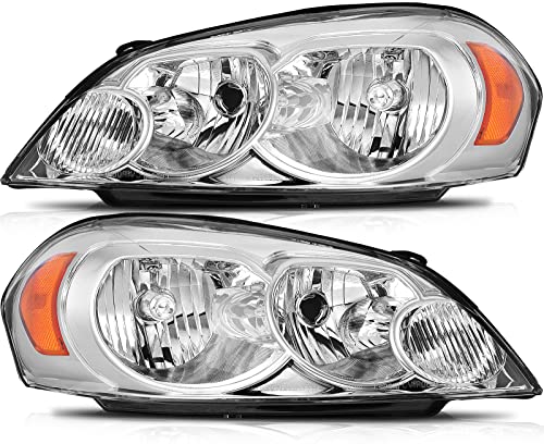 LBRST Headlight Assembly For Chevy Impala 2006-2013 For Chevy Impala Limited 2014-2016 For Chevy Monte Carlo 2006-2007 Chrome Housing Amber Reflector Clear Lens Driver and Passenger Side Headlamp