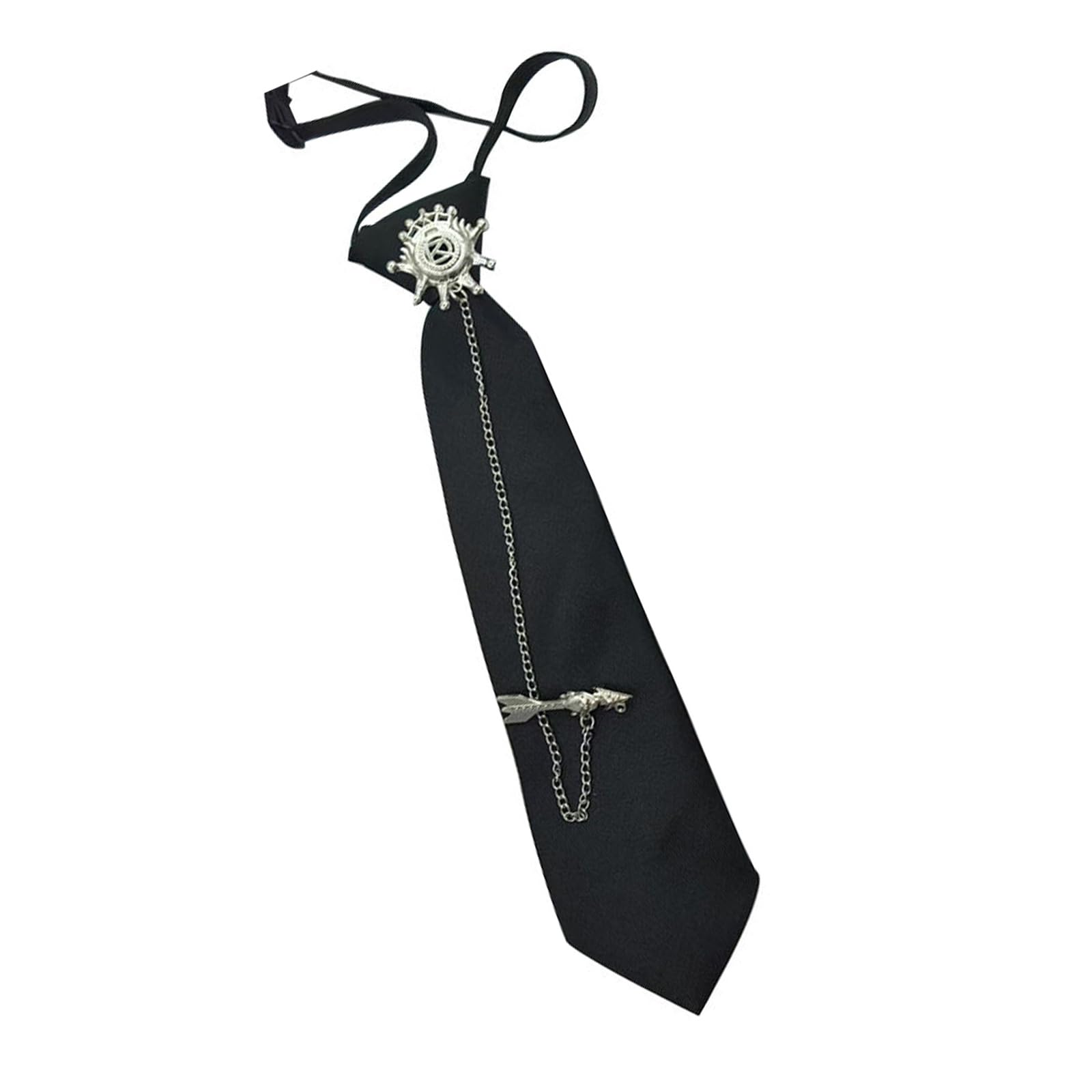 Xjdzineq Aesthetic Vintage Pre Tied Necktie for Anime Punk Rock Outfit Student Uniform Black Neck Tie with Metal Arrows Chain Adjustable Vintage Neckwear