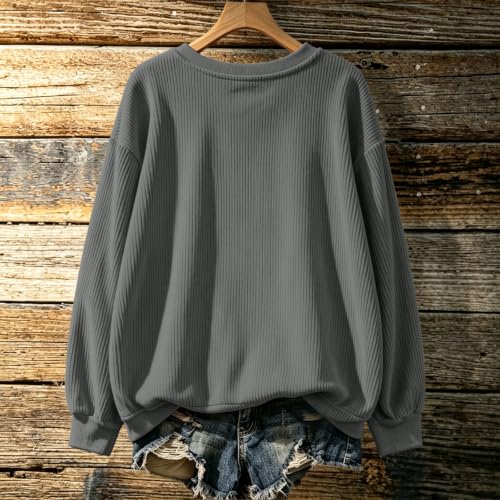 Women's Oversized Corduroy Shirts Long Sleeve Ribbed Casual Pullover Tops - image 5