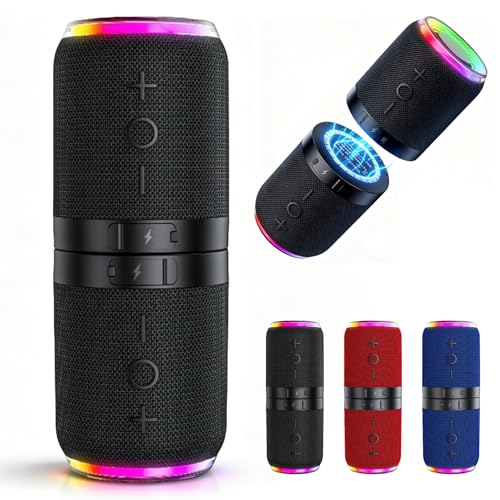 2 in 1 Magnetic Dual Splittable Bluetooth Speaker IPX6 Waterproof 20W Loud Stereo Sound Bluetooth V5.4 24H Playtime Multiple Pairing for Home Outdoor Travel Party Use (Black)