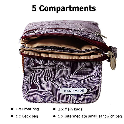 Image of LassZone Canvas Cute Crossbody Bags for Women Mini Shoulder Handbag Cell Phone Purse Wallet Leaves Pattern Coin Pouch, Red Purle, 7.6*5.5*1.5 inch