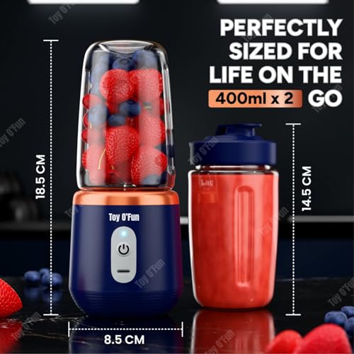 Image of Portable Blender - Electric Juicer & Smoothie Maker with 6 Stainless Steel Blades, 3-Speed Gears, USB Rechargeable 1500mAh Battery, Personal Mini Fruit Mixer Cup for Home, Travel & Gym (Multicolor-2)