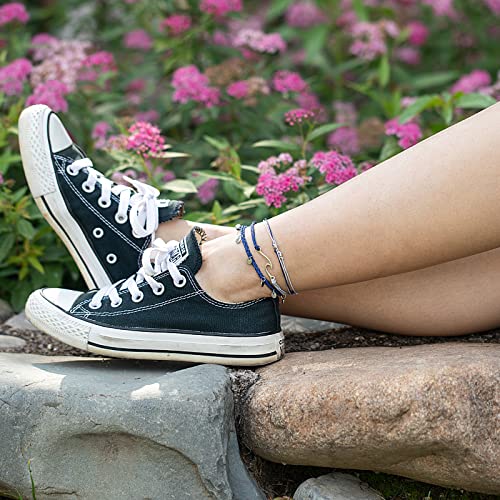 Image of Waterproof String Anklets Cute Beaded Ankle Bracelets Beach Wave Anklet Stainless Steel Coin Boho Ankle Jewelry for Women