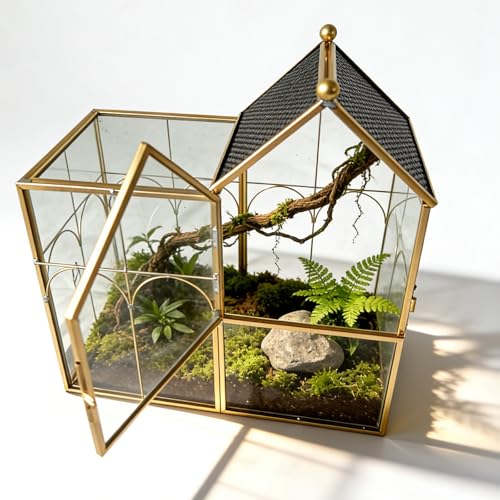 YYFWND Ready-to-Use Glass Terrarium with Vents - 8.66x4.72x8.46 House-Shaped Jumping Spider Enclosure Habitat for Praying Mantis Snails Insect or Succulent Plants - Home Garden Tabletop Decor