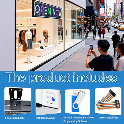 Image of P10 Programmable Scrolling Led Sign,Full Color Display 52 inchx14 inch | WiFi APP Control / IP65 Waterproof / Adjustable Brightness / Scrolling Text / Business Advertising