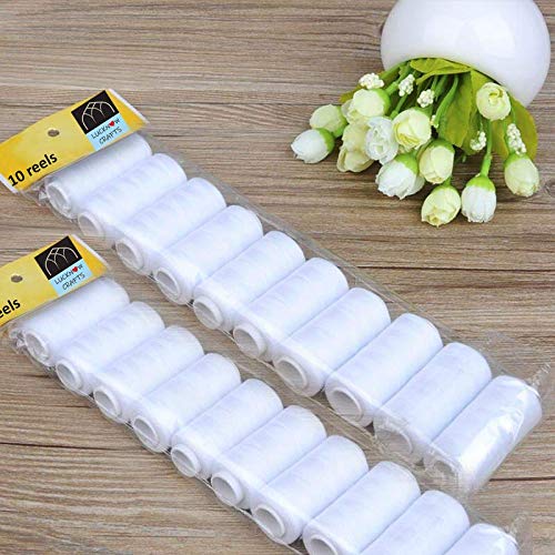 Lucknow CraftsLucknow Crafts 100% Spun Polyester Sewing Thread Set for Hand and Machine Sewing | All Purpose Thread for Home, Tailoring and boutiques (White, 20)