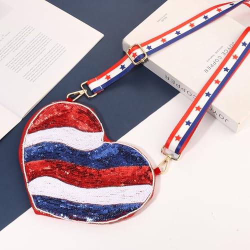Image of 4th of July Purse for Women Sequin Beaded USA Star Purse American Flag Crossbody Shoulder Bag 4th of July Outfits