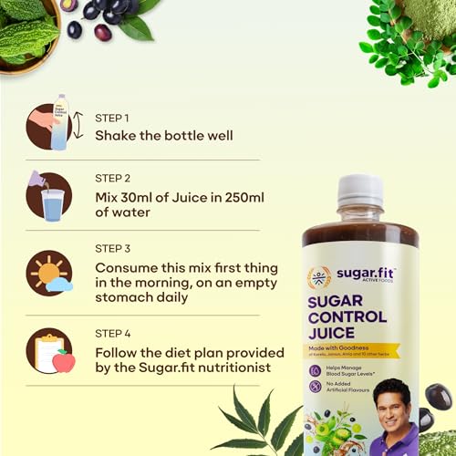 Image of Sugar.fit | Active foods Sugar Control Juice 1 L | Diabetic Care | Neem Karela Jamun Juice, made with 13 natural herbs | Helps manage weight, cholesterol, blood sugar, no added sugar (Pack of 1)